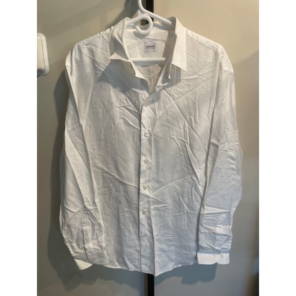 EMPORIO ARMANI Men's Cotton Textured Dress Shirt XXL White Timeless Elegance - Picture 4 of 10